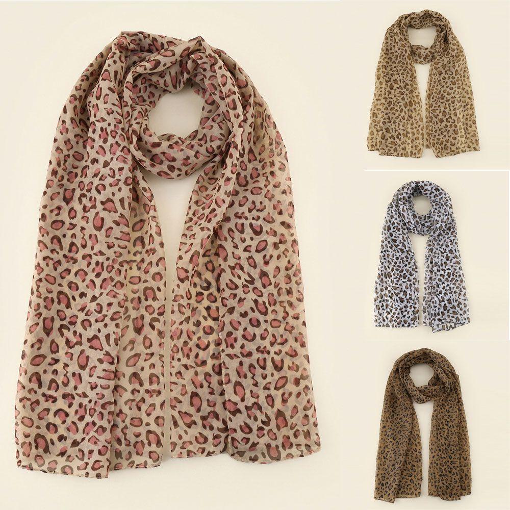 

Women Chiffon Scarves Muslim Leopard Shawl Printed Voile Long Wide Tudung