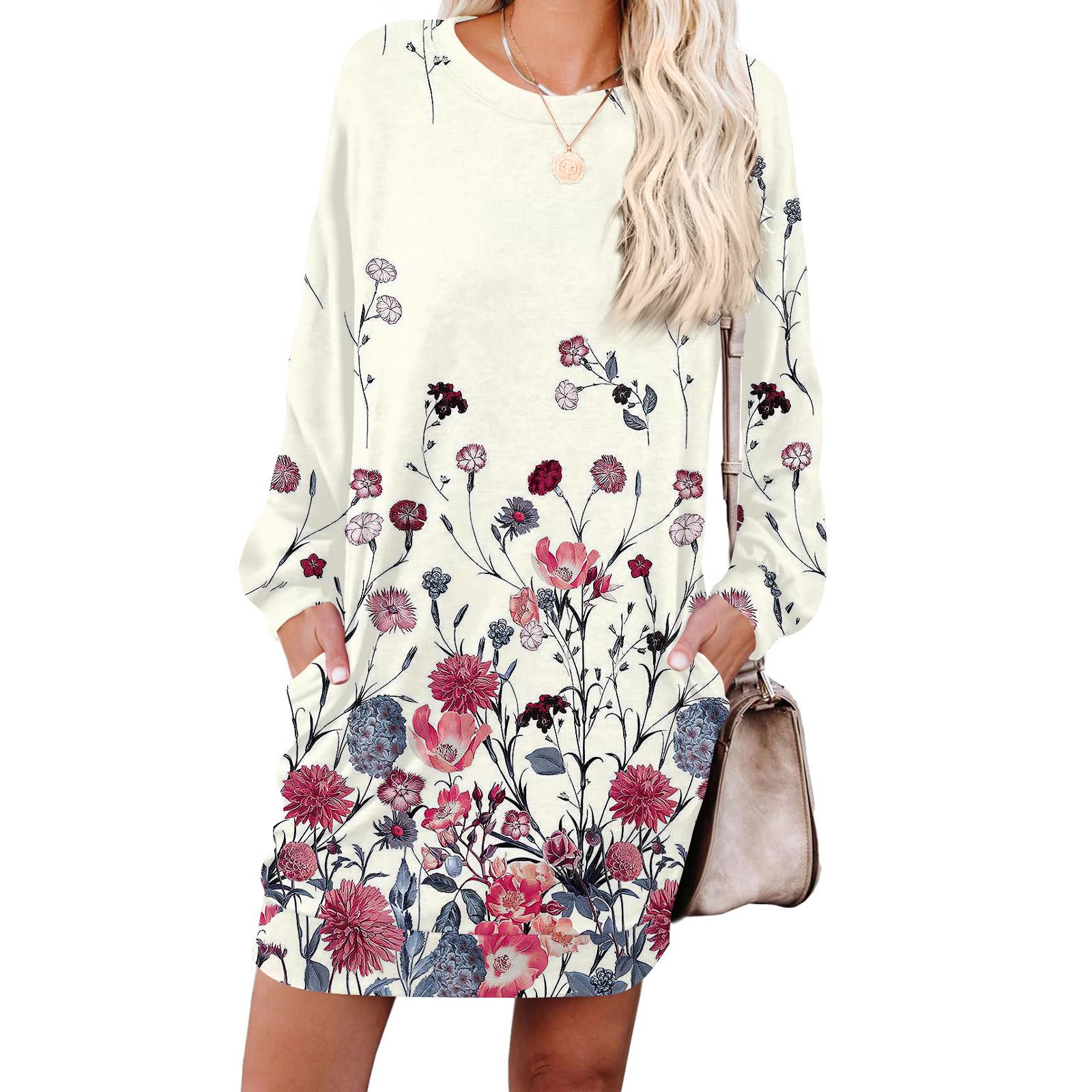 

Жіноча модна сукня з довгим рукавом, круглим вирізом та кишенею в ретро-принт. XXL