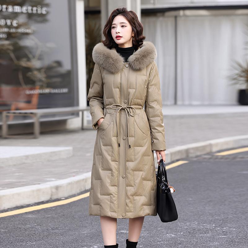 Winter new coat female mother white duck down jacket knee long thickened large size coat large size