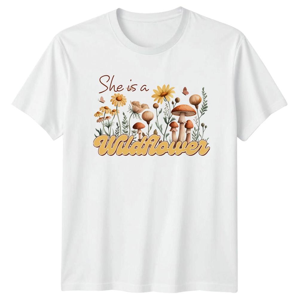 She Is A Wildflower Nature Floral Mushroom Graphic TShirt S