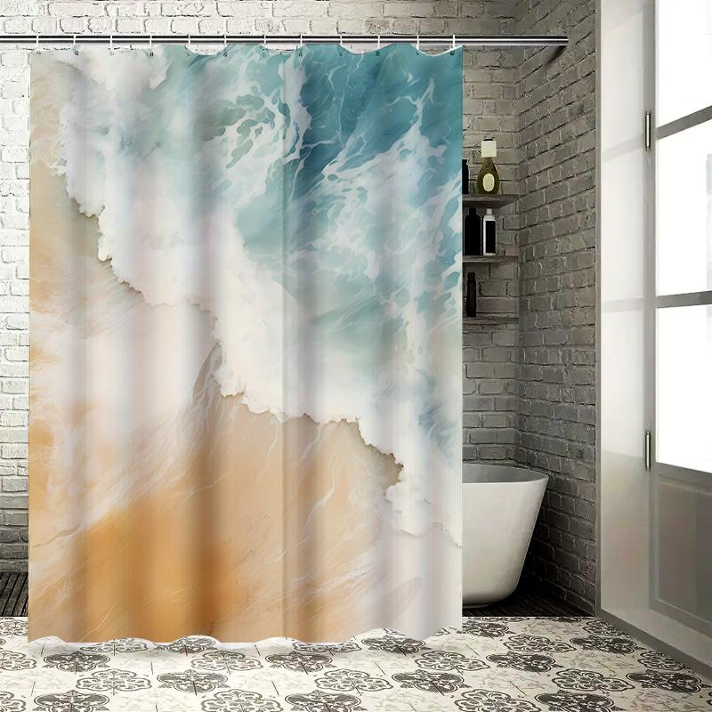 

Красивая шторка для душа с изображением морских волн, водонепроницаемый декор для ванной комнаты с современным цветочным дизайном 90x180cm