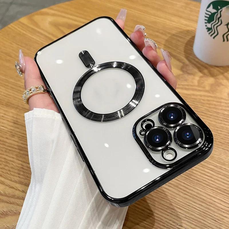 Clear Soft Silicone Protection Case For Magsafe For iPhone 16 15 14 Plus 13 12 11 Pro Max Plating Wireless Magnetic Charge Cover