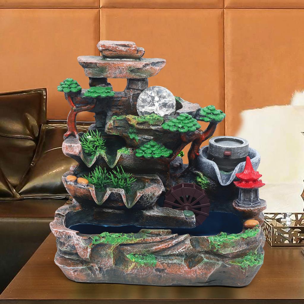 Decorative Resin Fountain with LED Light & Mist Maker - Hand Painted Tabletop Fountain - Multicolor Home Decor for Office Desk
