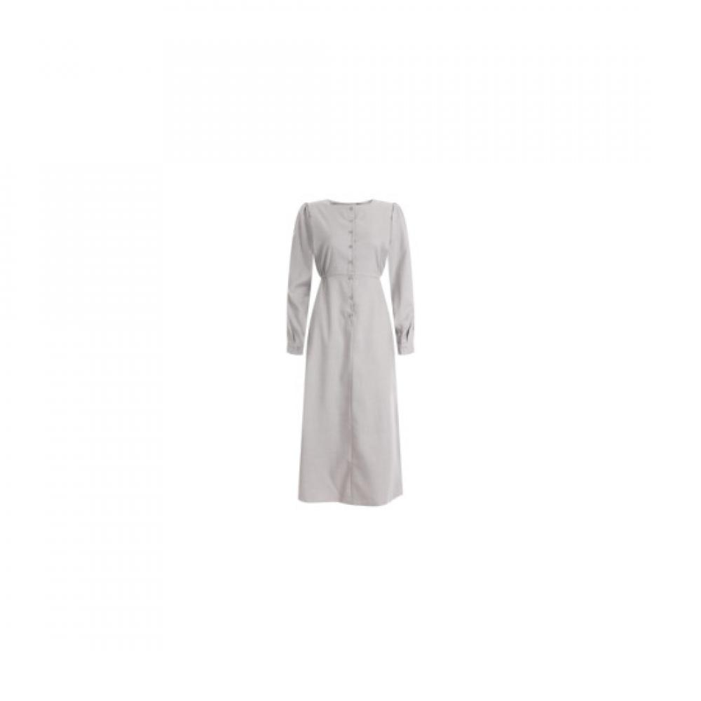 Shop   Binding Back Button Round Neck Long Dress Gray Egg Wdr 12132