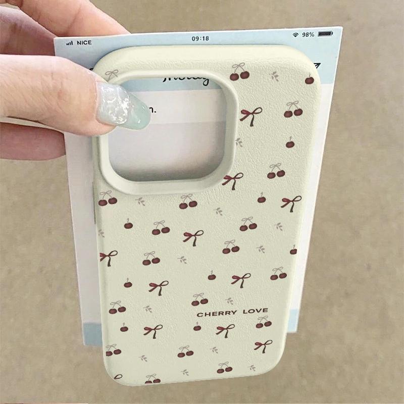 Phone Case For IPhone 17 Air 16E 11 12 14 13 15 16 17 Pro Max ProMax cover Lichee Pattern Cherry Fruit INS Full Protection