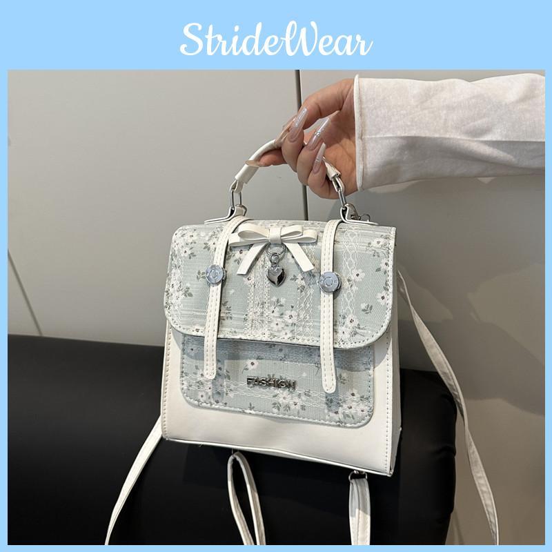 Print Splicing Sweet Design Bow And Lace Decoration Women Casual Shoulder Bags