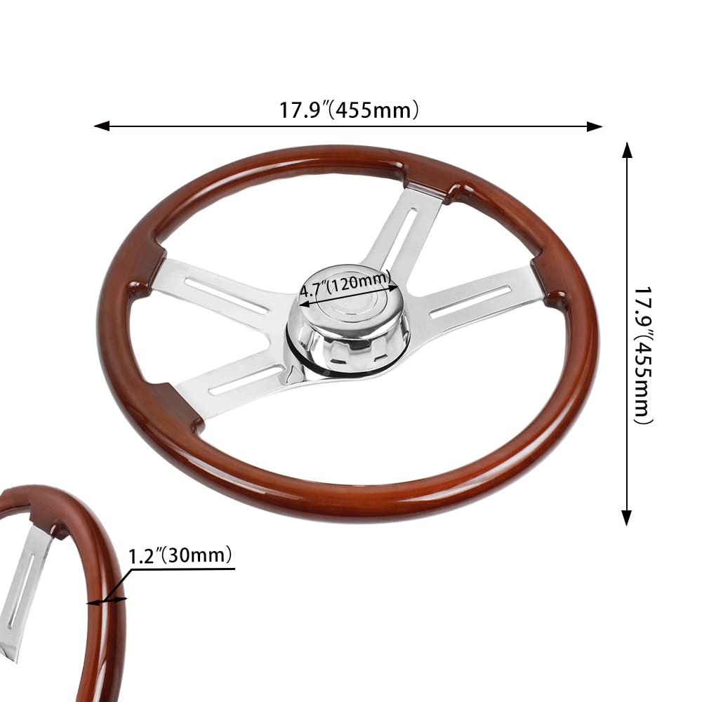 457mm Steering Real with Horn Button 18-inch Wheel, Wood, Truck/Car Replacement, (A)