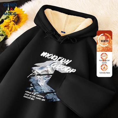 GENIOLAMODE Men's Snow Mountain Print Heavyweight Fleece Hoodie
