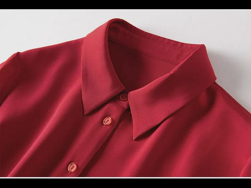 Women's Elegant Silk Commuting Shirt, Solid Color, Three-Quarter Sleeves, Mulberry Silk Top