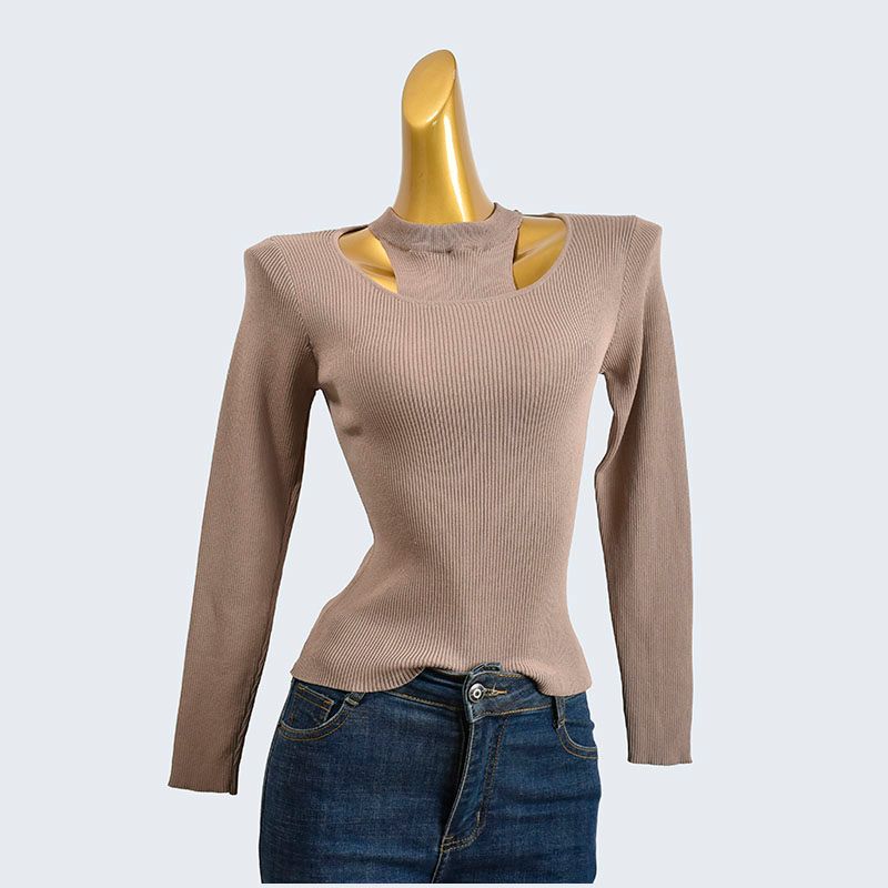 from Cupboard Spring and Autumn round Neck Halterneck Bingqu Knitting Silm Long Sleeves Fake Two-Piece Cut Out Stylish Pullover Women's Clothing