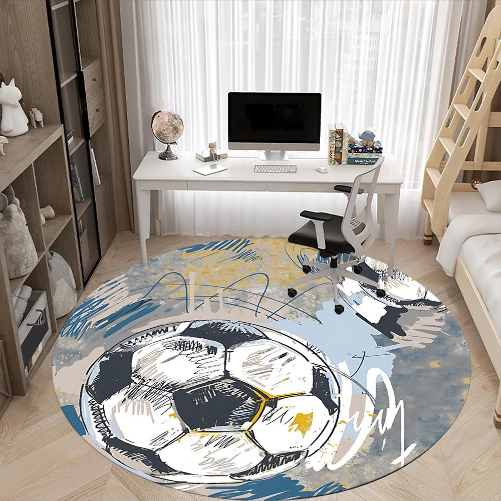 1pc Soccer Ball Office Round Area Rug,  Mat Suitable ForOffice, Under Office Chairs Bedroom Living Room Home Decor, Room Deco
