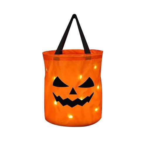 1/3/5 PCS Foldable Pumpkin Candy Bag Trick or Treat Without Candy LED Lights Halloween Decoration Thanksgiving Party Gift Basket
