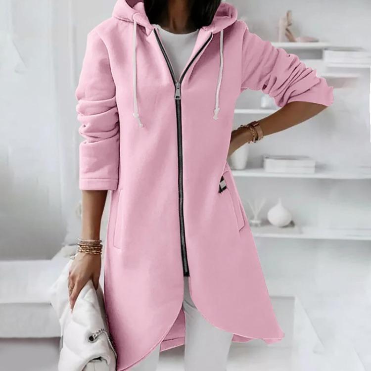 Womens Hooded Sweatshirt Loose Zipper Long Sleeve Casual Padded Coat
