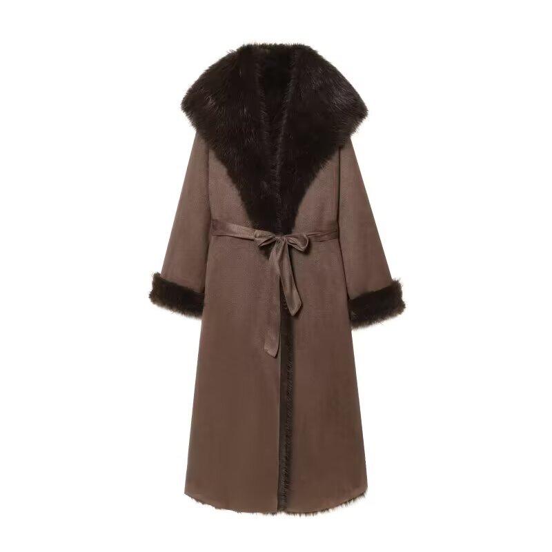 European and American style, new women's clothing, artificial fur effect belt coat coat 3581/240