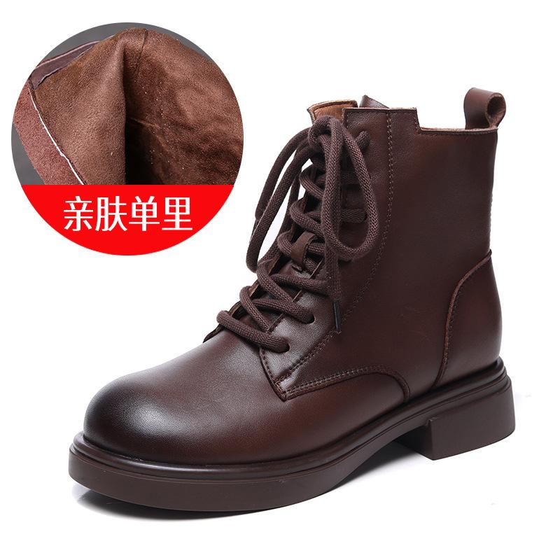 First layer cowhide Martin boots women's winter new popular leather British style retro versatile thick heel short boots