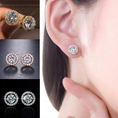 Fashion Simple Exquisite Elegant Earrings Shining Round Zircon Ear Studs Women Jewelry Gift