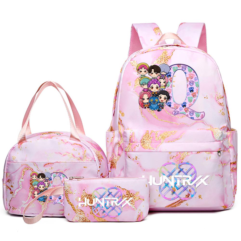 3Pcs/set 26 English Letter Kpop Printed Backpack Handbag Pencil Case for Teenager Student Girl Boy Bookbag Schoolbag Women Large Capacity Travel Bag