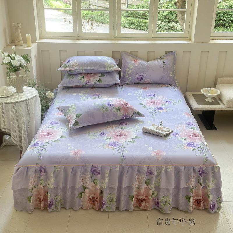 Comfortable, Relaxing, Breathable, Skin-friendly Three-piece Set: One Bed Skirt + Two Pillowcases (without Pillow Core)
