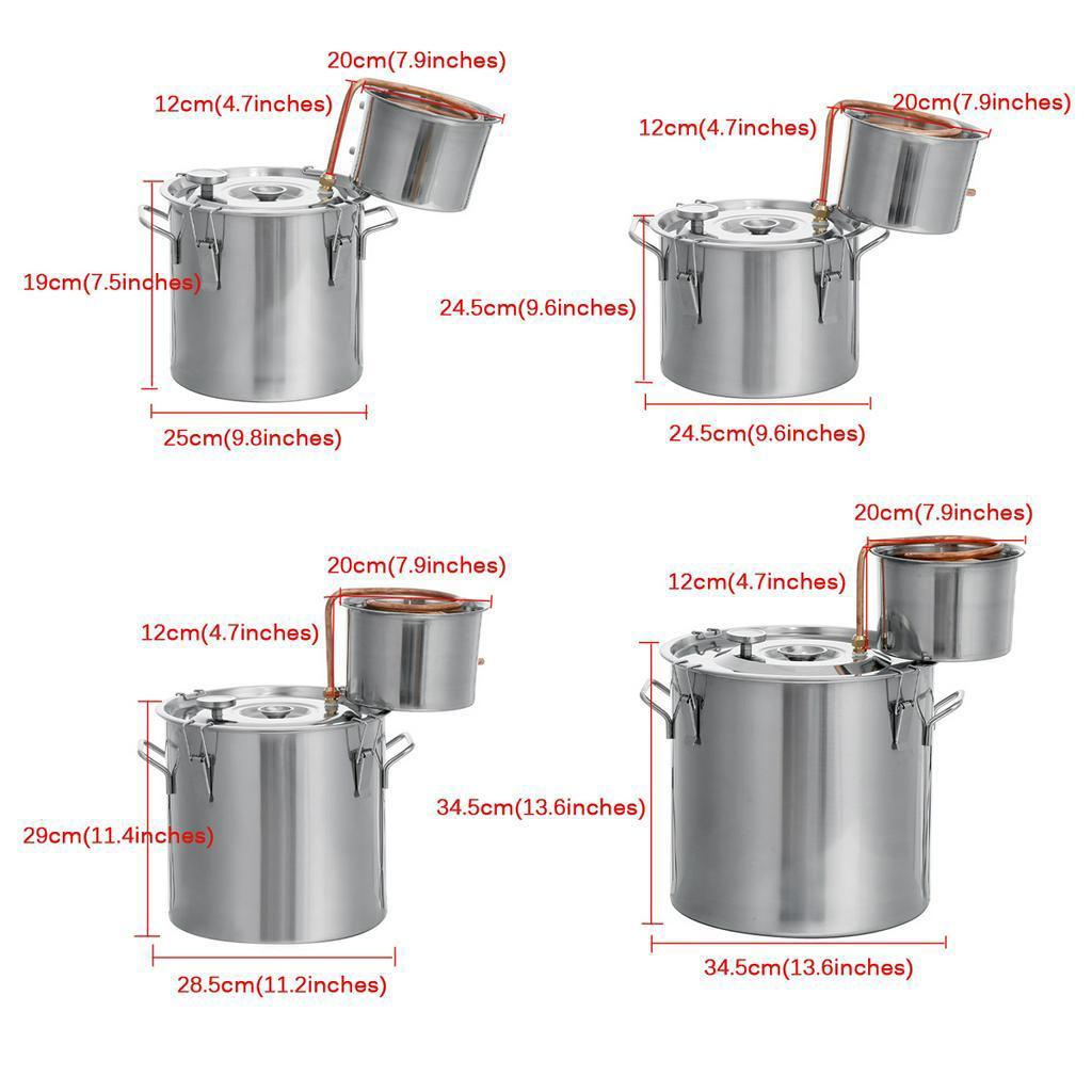 8 Gal 30L Distiller Moonshine Alcohol Stainless Copper DIY Home Water Wine Essential Oil Brewing Kit 304 Stainless Steel Boiler