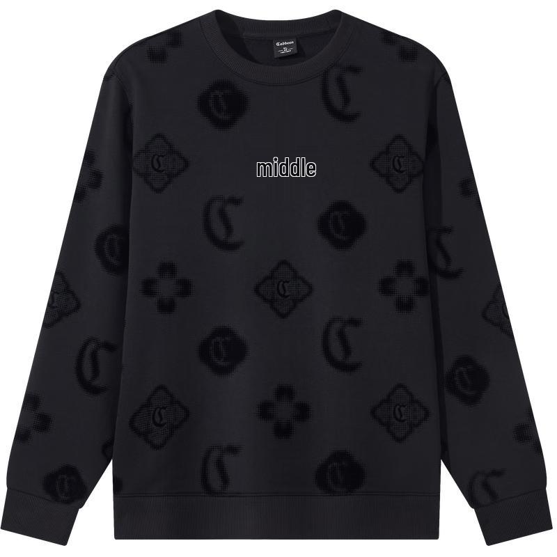 Cabbeen Men's Window Pattern Flocked Long Sleeve Sweatshirt