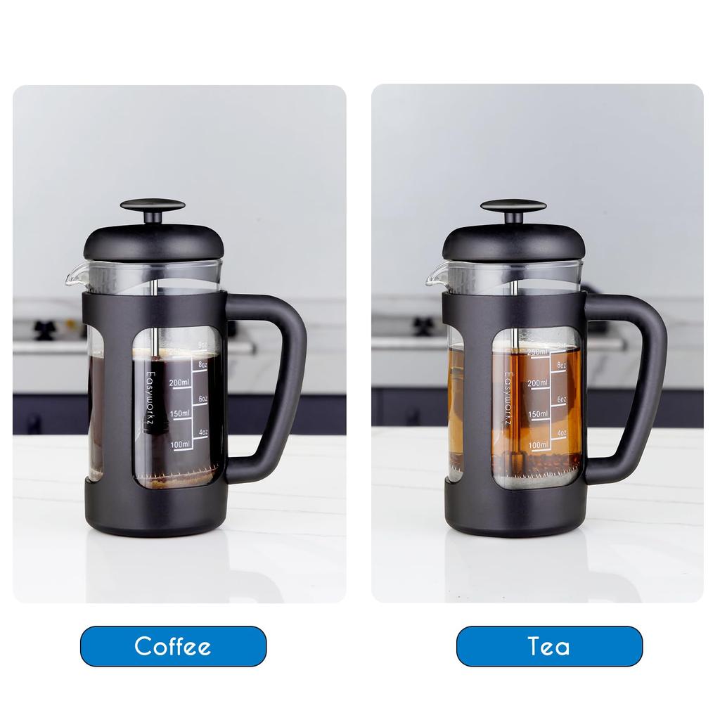 Easyworkz French Coffee Tea Soft 350ml Black Press, Heat-Resistant Glass, & Only, Grip, (3 Cups),