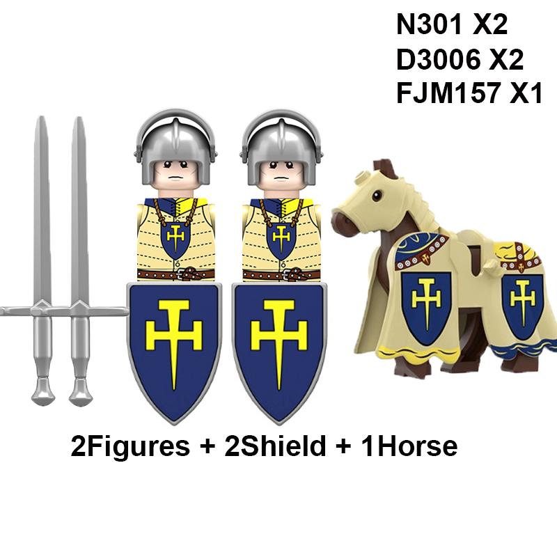 Military Building Blocks Medieval Solider Knights Equipments Mount War-Horse Wolf Flag Vests Shields Fiery Dragon Mini Brick Toy