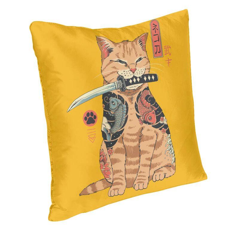 Funny Catana Feline Cat Cushion Cover 35x35 Cm Japanese Samurai Cat Dog Throw Pillow Cases Decoration Salon Sofa Chair Pillows