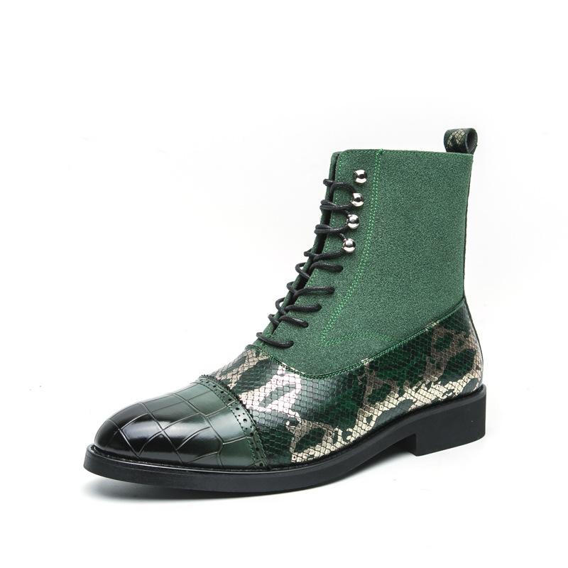 

High-top business medium leather boots large size polished men s shoes 2025W foreign trade autumn and winter fashion pointed Martin boots 46 зелений