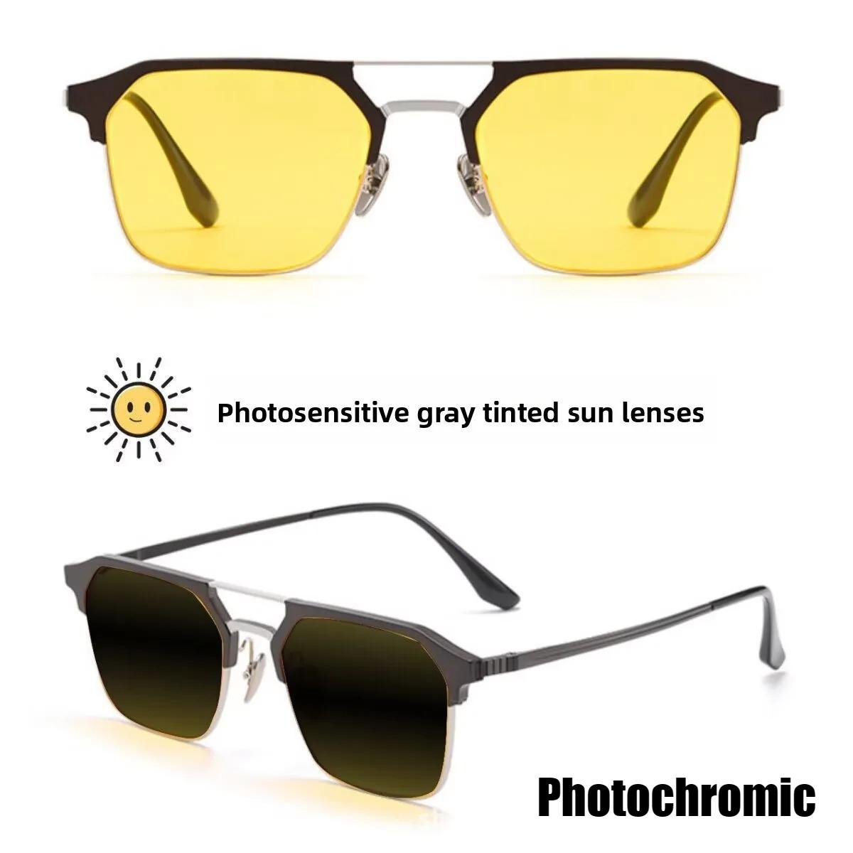 Day-Night Dual-Use Myopia Night Vision Glasses Night Driving Anti-Glare Night Vision Glasses Semi-Rim Photochromic Glasses -4.0 -2.0