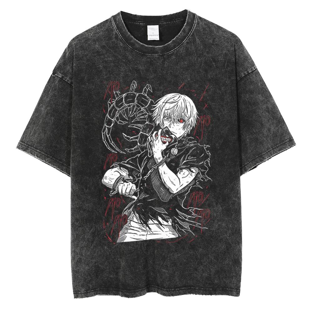 Anime Tokyo Ghoul Ken Kaneki Graphic T Shirt Men Vintage Gothic Tshirts Casual Loose Manga T-Shirt Harajuku Male Cotton T-shirt
