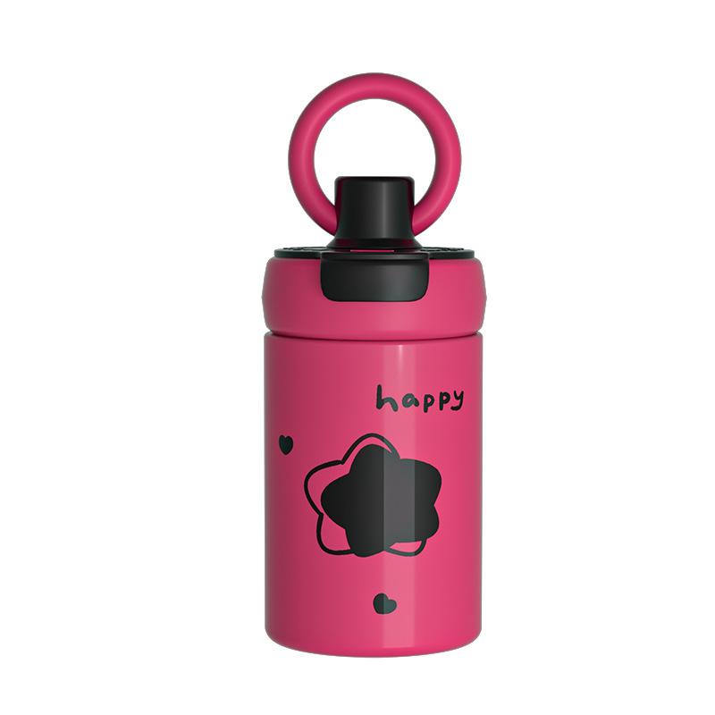 

New high-value lifting ring random cup dopamine ins wind double drinking mouth thermos cup student cartoon straw water cup 500ml