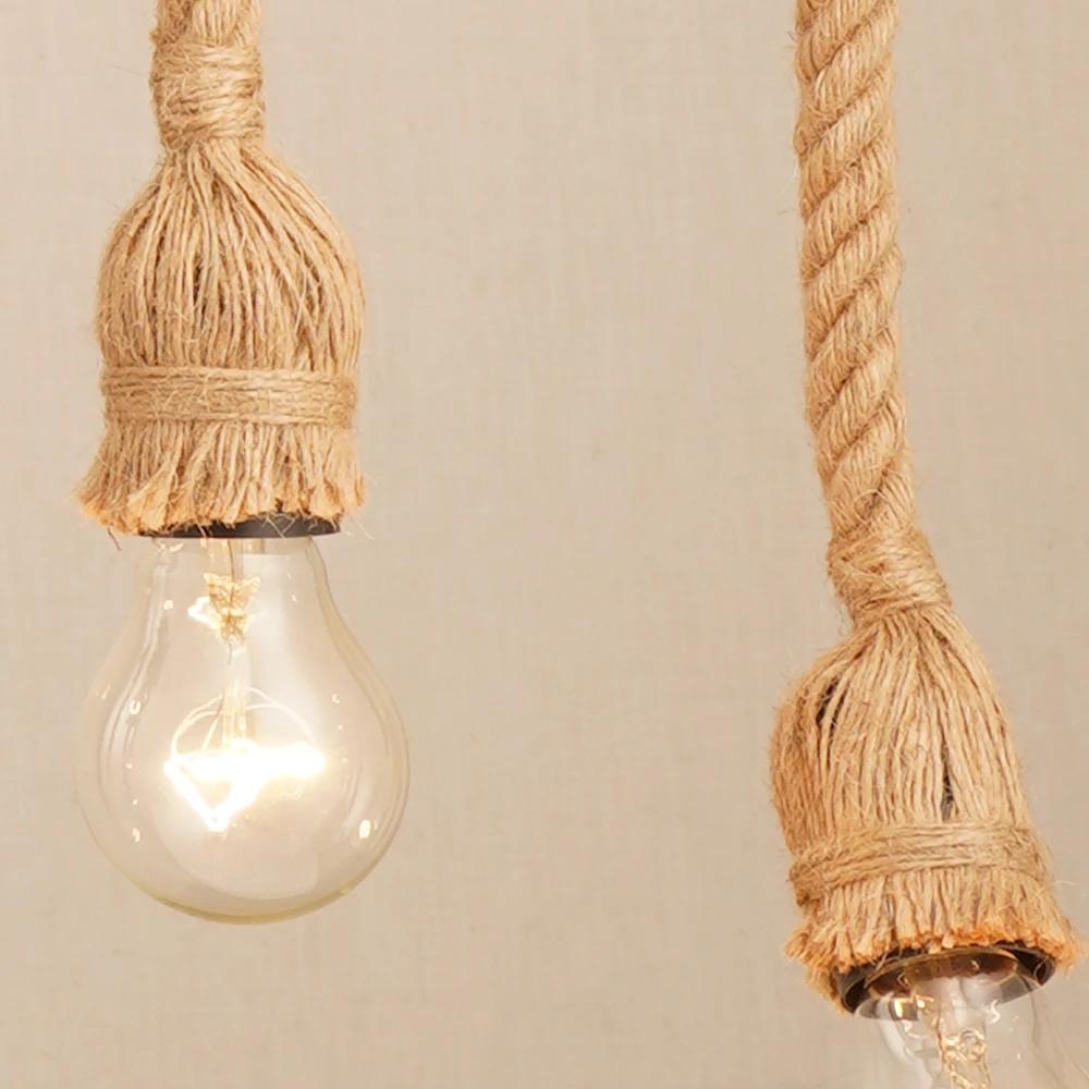 1/2/3/4/5 Head Vintage Hemp Rope Pendant Light Retro Loft Industrial Hanging Lamp Edison Bulb Lamp Home Light Decoration