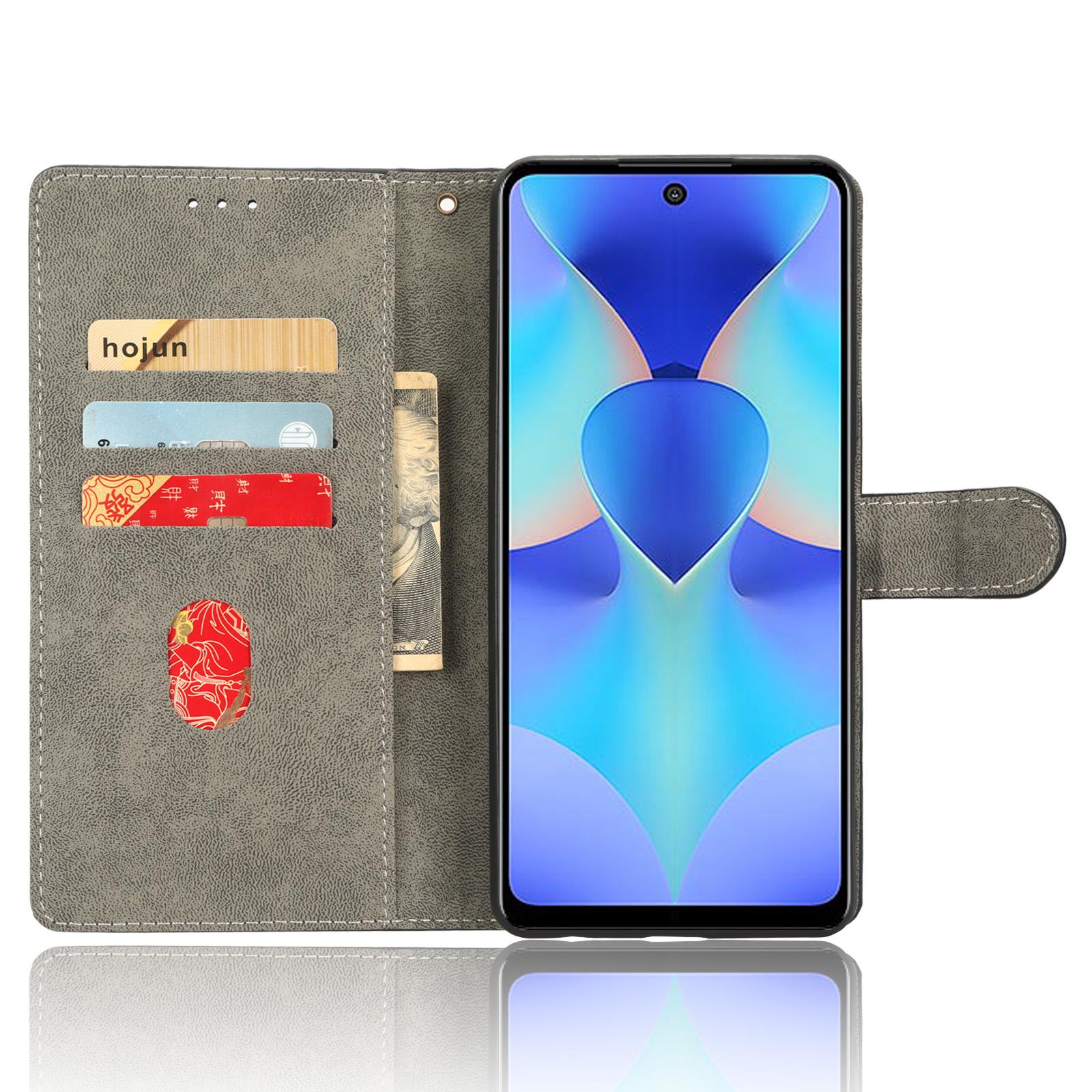 

For TECNO Spark 10 Pro KI7 Mobile Phone Cover Stand Case PU Leather RFID Blocking Wallet with Strap Black