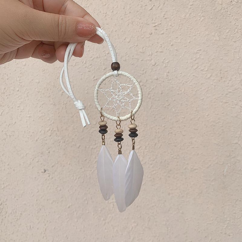 Bohemian Southeast Asian Dreamcatcher Feather Car Pendant Chimes - Handmade Holiday Hanging Ornaments with Three Pendants
