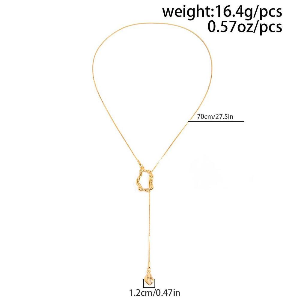 Salircon Punk Simple Long Chain Necklace for Woman Geometric Hollowout Pendant Sweater Chains Gold Color Trendy Jewelry On Neck