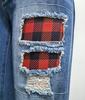 Women's Red Plaid Ripped Long Jeans - 2023 Collection