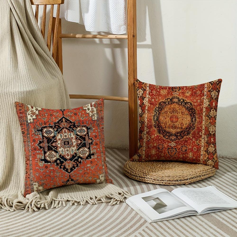 Carpet Pattern Pillow Covers Orange Red Ethnic Design Decorative Cushion Covers For Sofa Bed Couch Livingroom Outdoor Home Decor