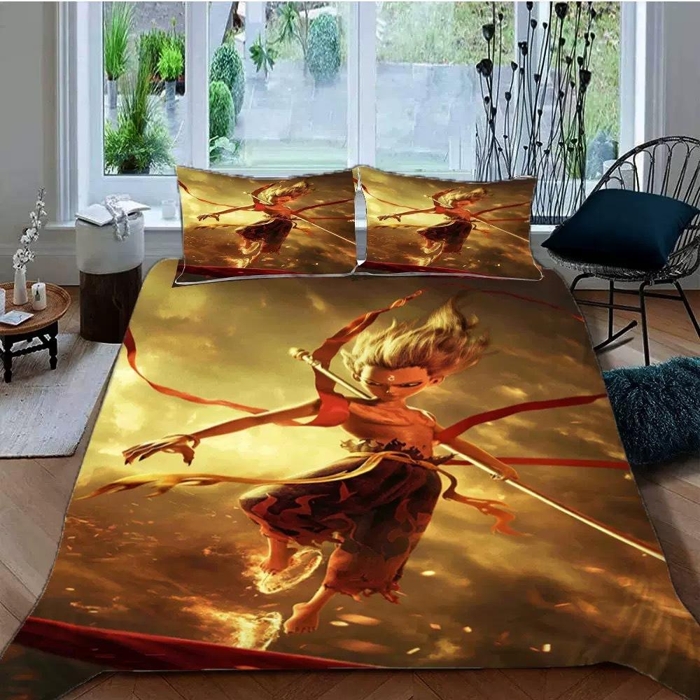 Bedding Three-Piece Set 3D Digital Printing Cartoon Nezha 2 Quilt Cover Three (Four) Pieces