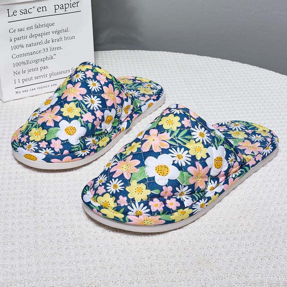 Floral Fabric Slippers Korean Style Unisex Home Shoes Soft Comfortable Non Slip Indoor Outdoor