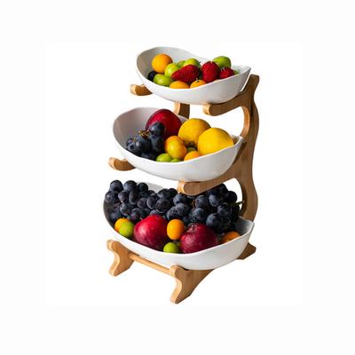 3-laags Fruitmand voor Keukenblad, Keramische Fruitschaal, Grote Fruitschalen voor Opslag van Fruit en Groenten, Fruteros para Cocina, Wit
