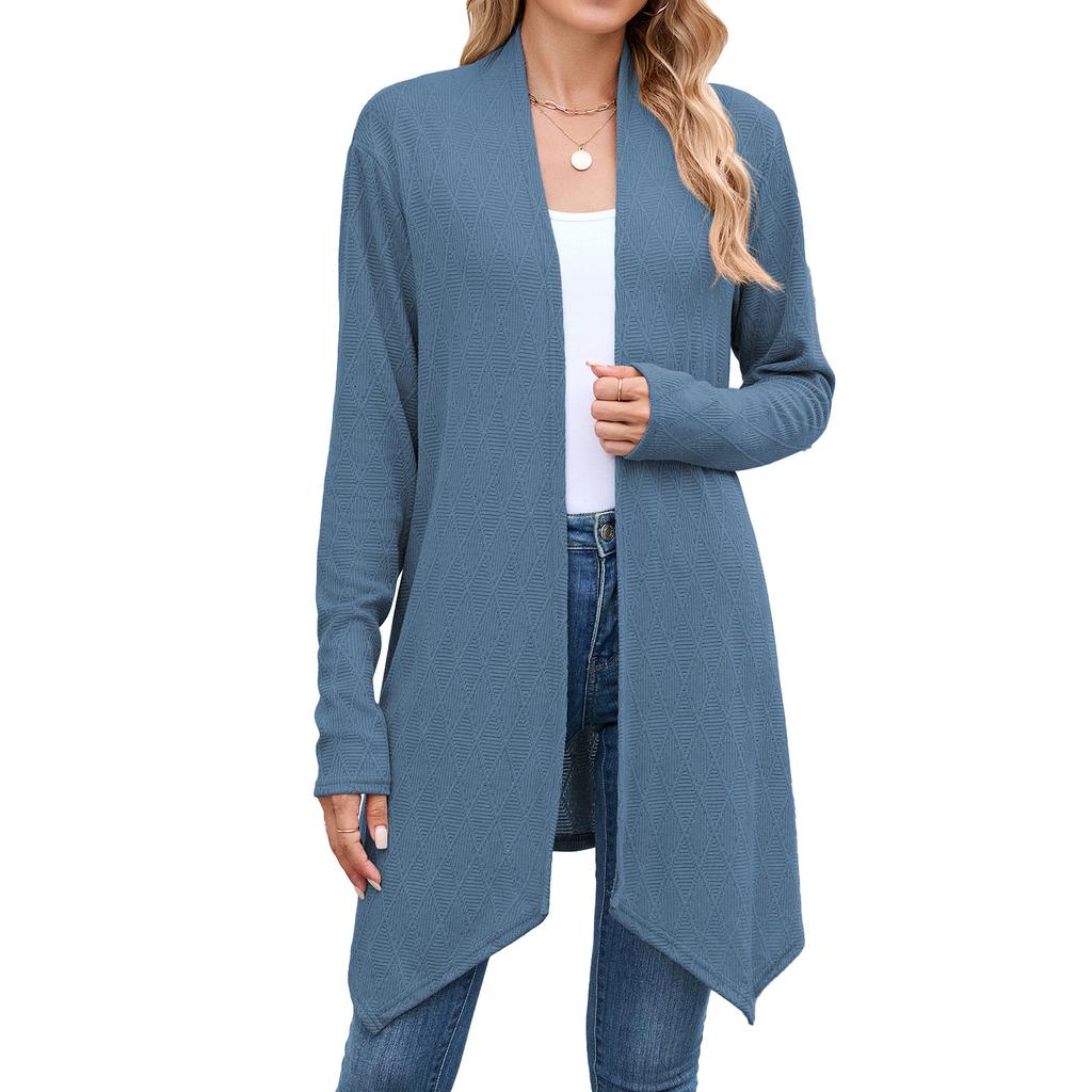 Women's Autumn New Fashion Solid Color Long-sleeved Knitted Cardigan Jacket Long Stretch Comfort Top