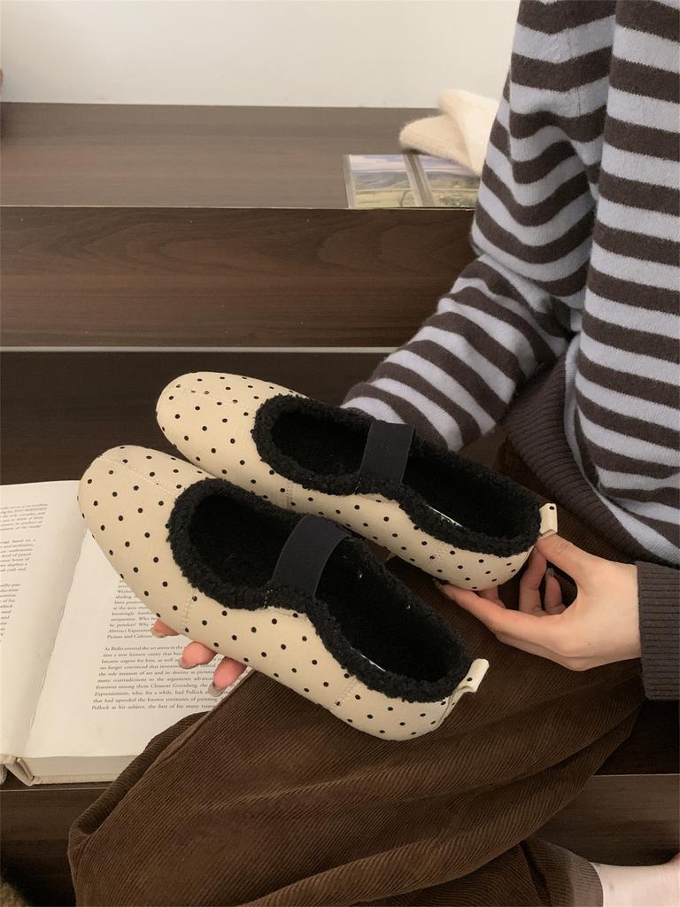 French Retro Evening Shoes Mary Jane Shoes Velvet Warm Lamb Wool Beanie Single Shoes Flat Brown Fluff Shoes