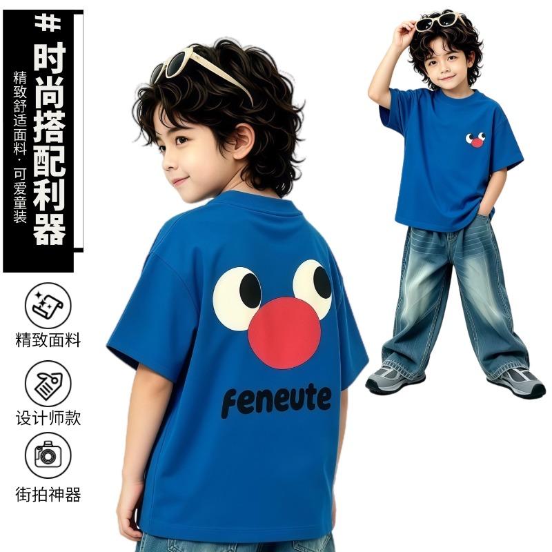 Casual Panda Print Children's Short Sleeved Round Neck Fitting Men's and Women's Universal Handsome Top Parent-child T-shirt