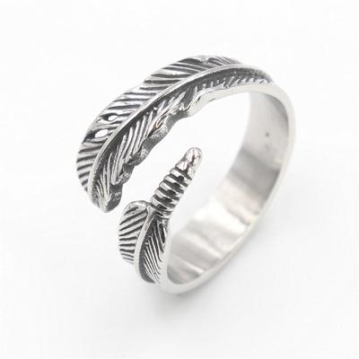 S925 Silver Ring, Retro Feather Ring, Simple Feather Ring for Men and Women, Damaged Feather Ring