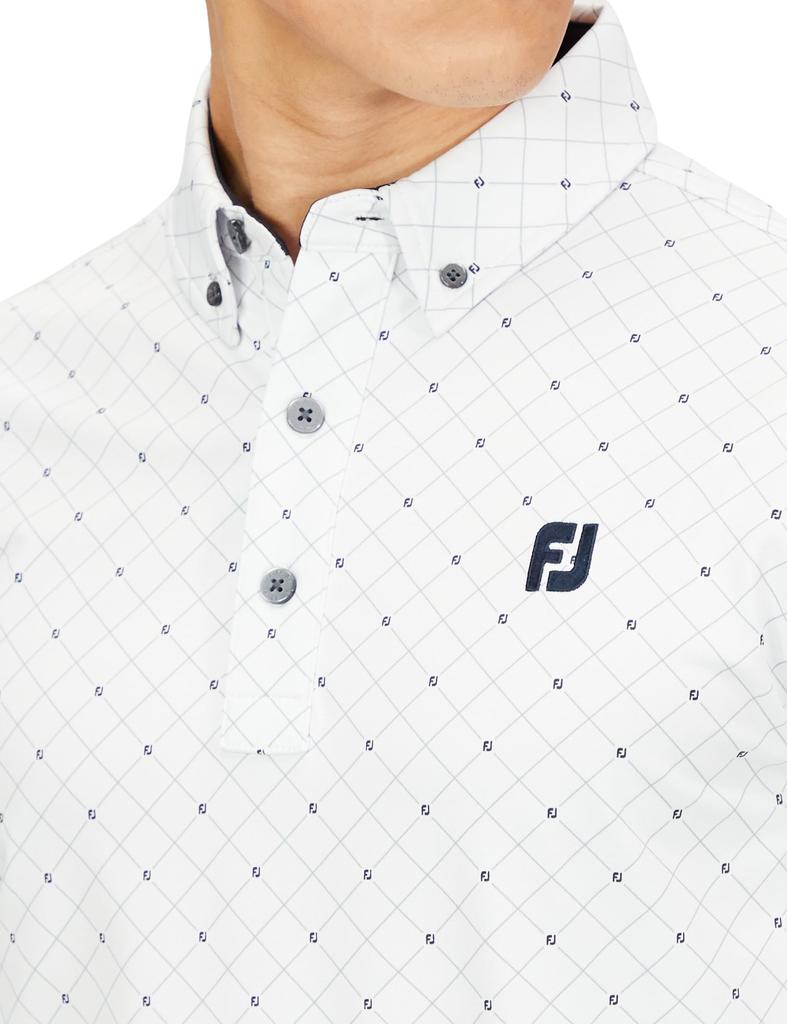 FootJoy Modern Classic FJ Argyle Heat-Retaining Long-Sleeve Button-Down Shirt, Men's, White, Size M (FJ-F23-S10)