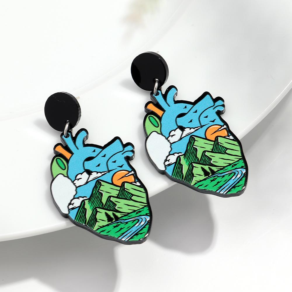 Gothic Skull Ticker Acrylic Print Earrings for Women Horror Cartoon skeleton Heart Bottle Pendant Earring Halloween Jewelry Gift