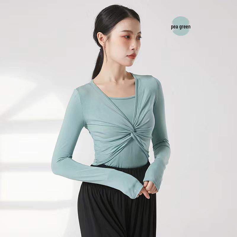 Dámský cvičební úbor pro čínský klasický tanec - Top s dlouhým rukávem, Moderní zeštíhlující design