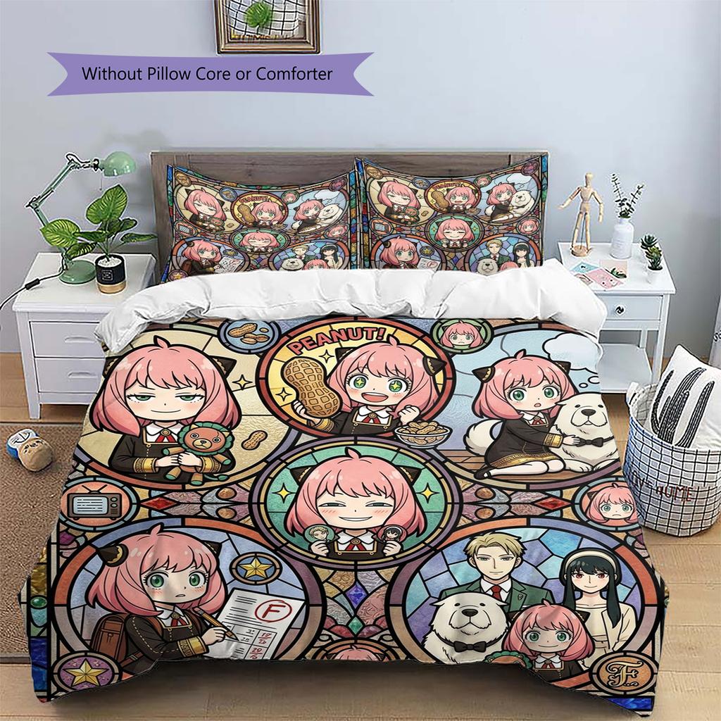 Anya Forger Pattern Bedding Quilt Set Quilt Cover Pillowcase Home Decoration Birthday Gift (1 * duvet cover + 2 * pillowcase, without core)