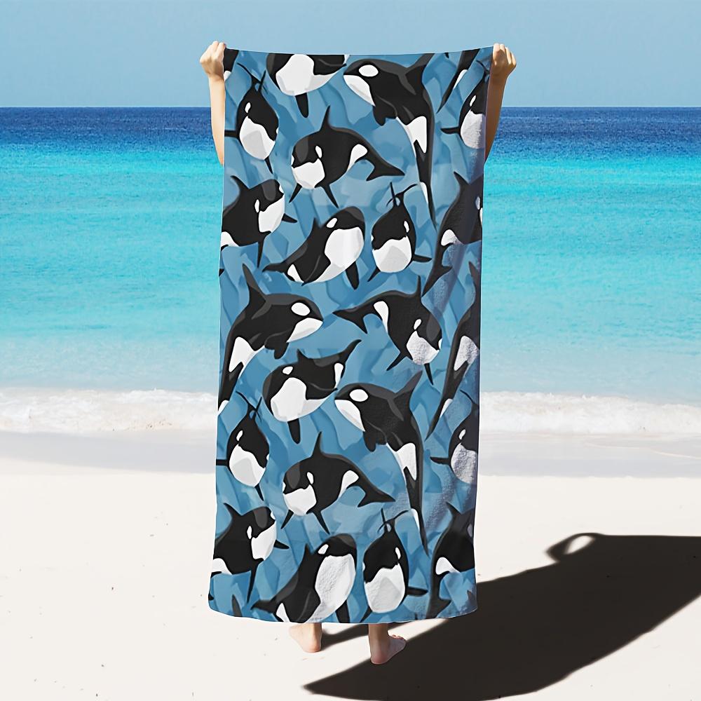 

Oversized Black White Killer Whales Blue Microfiber Beach Towel, Soft Lightweight for Beach Camping W30*H60(CM)