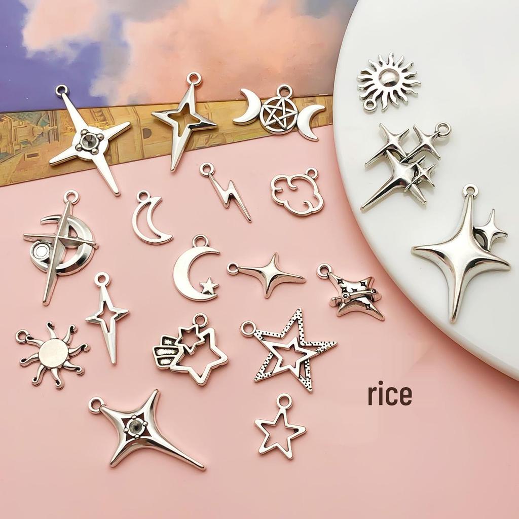 20-Piece Tibetan Silver Star & Moon Pendant Set for DIY Jewelry